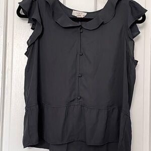 LOFT Charcoal Ruffled Blouse